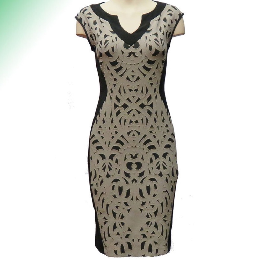 Joseph Ribkoff Elegant Black and Cream cocktail dress.